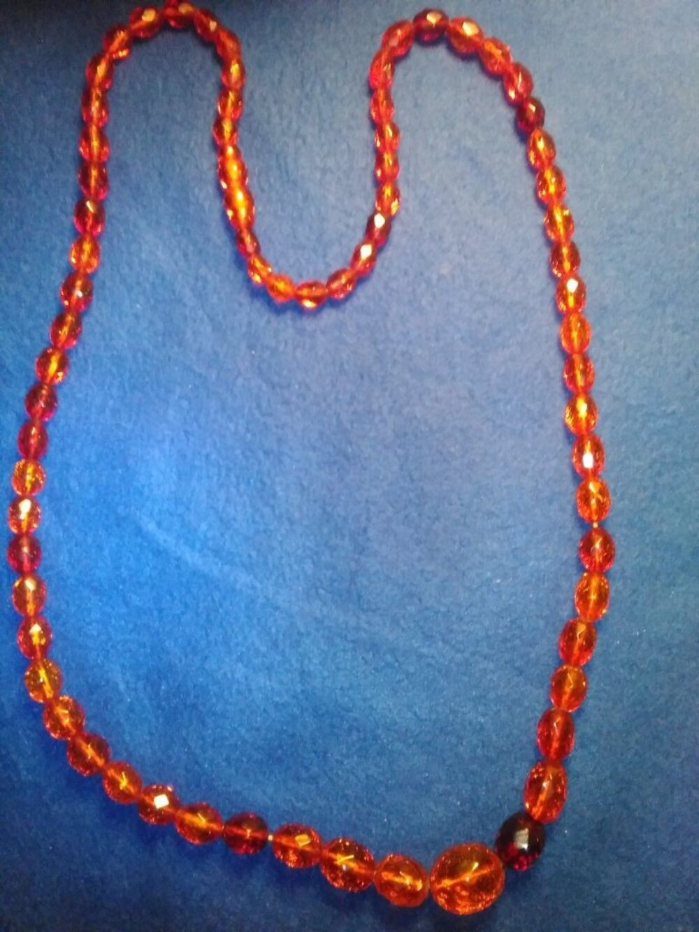 Vintage 14 Inch Small To Larger Amber Orange Colored Beaded Necklace #CJ4